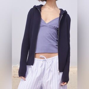 John Galt Navy Double Zip Hooded Sweater